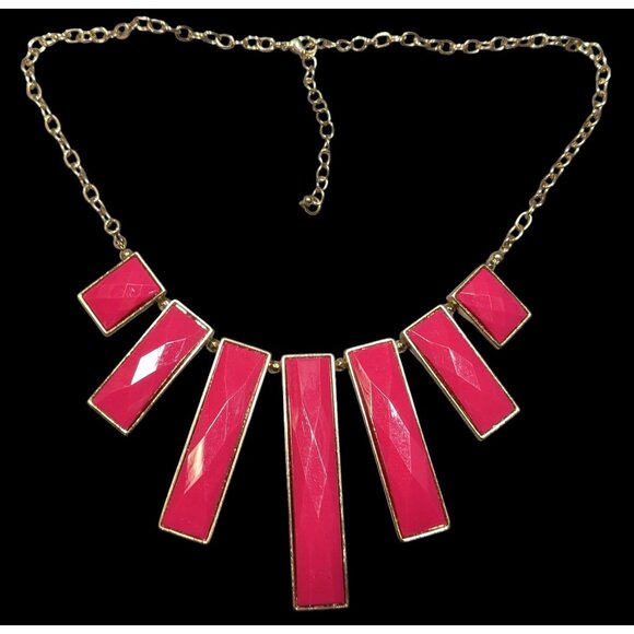 80s Glam Pink And Gold Tone Graduated Pillar Necklace - Picture 1 of 6